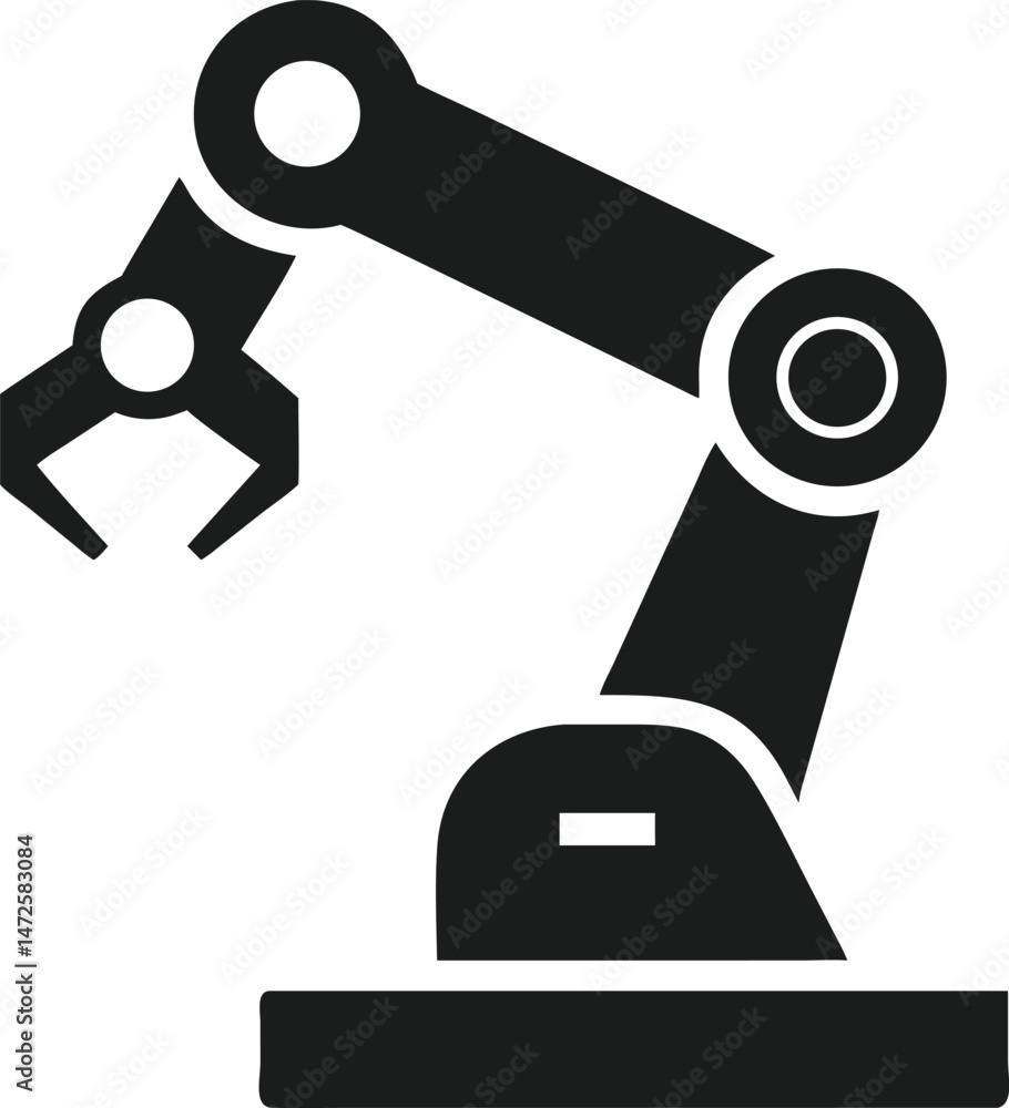 Poster industrial robotic arm icon vector design for automation processes in manufacturing.