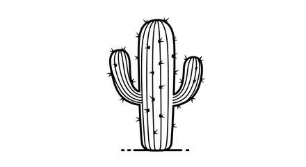 Cactus Illustration with Spines and Ridges in Black and White