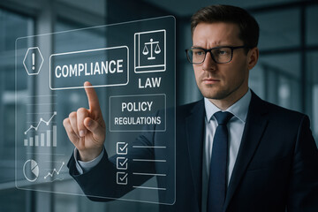 Policy documentation and compliance concept, Businessman checking on digital documents, Check steps through policies, certifications, financial detail, Quality inspection, Terms and Conditions