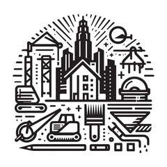 black and white construction logo vector