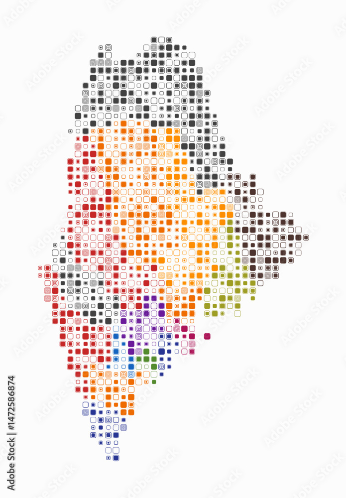 Poster maine, shape of the state built of colored cells. digital style map of maine on a white background. 