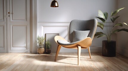 Stylish Scandinavian Chair in Corner with Light Wooden Accents