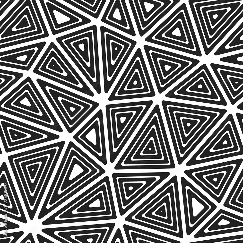 Poster minimal geometric background. big triangles size. multiple repeated inner triangles. black and white