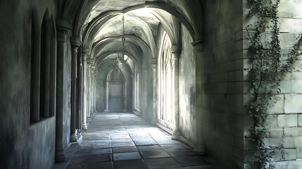 Obraz premium Old stone hallway interior perspective