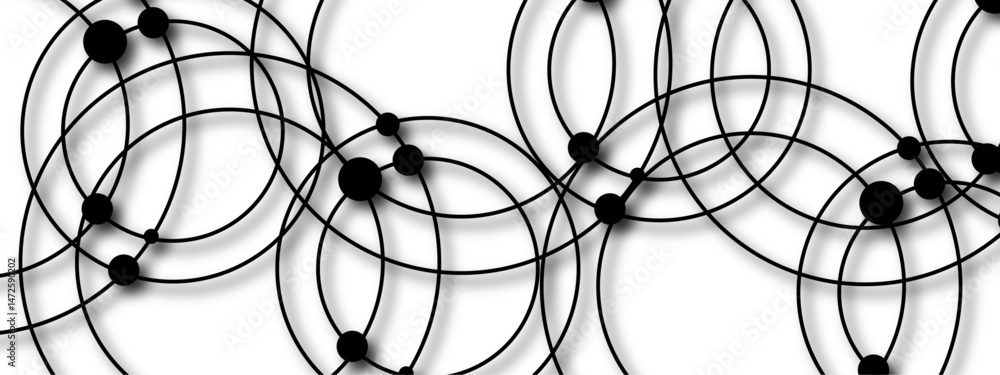 Aufkleber abstract geometric design with black circles of varying sizes arranged in a complex interlocking pat