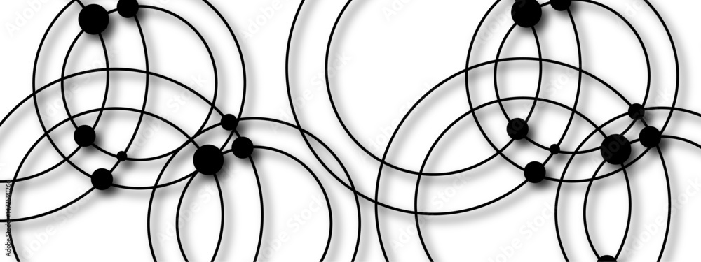 Aufkleber abstract geometric design with black circles of varying sizes arranged in a complex interlocking pat