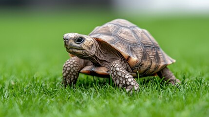 Adorable Baby Tortoise on Green Grass