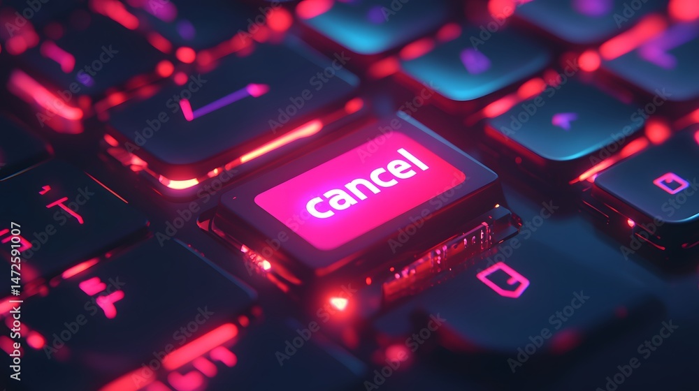Aufkleber modern isometric keyboard with glowing cancel key and sleek cyber design