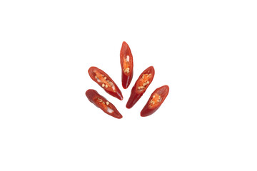 Sliced Red Chili Peppers Showing Seeds White Background