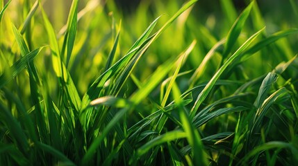 Obraz premium Close-Up of Lush Green Grass Blades in Beautiful Sunlight Glow