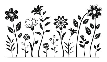 Flower Vector, Botanical Flower Outlines & Silhouettes, Black & White Vector Design Elements 
