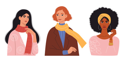 Beautiful Woman. Pretty Diverse Female Portrait. Vector illustration. Isolated Cute Modern Ethnic Character