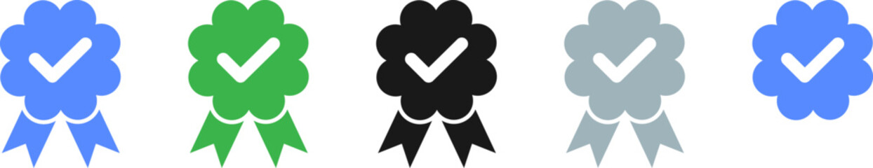 Blue check mark tick verification icon symbol vector. Verified check mark badge. Verification icons set. Verified authentication symbol. Certified badge.