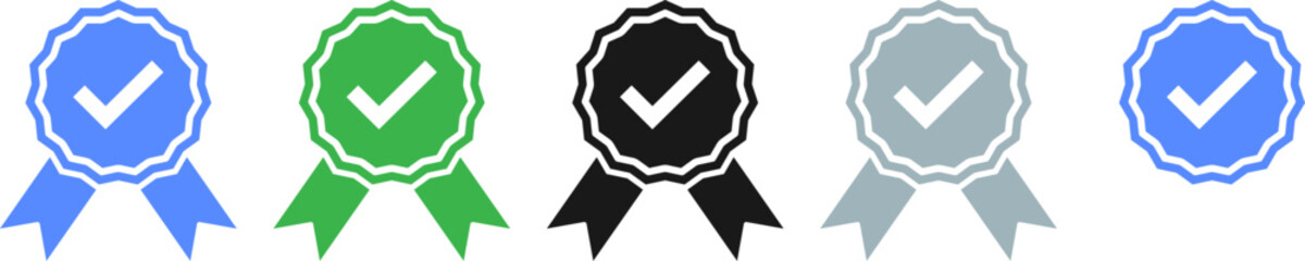 Blue check mark tick verification icon symbol vector. Verified check mark badge. Verification icons set. Verified authentication symbol. Certified badge.