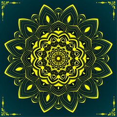 Mandala Pattern with Ornamental Symmetry | Creative Decorative Mandala Artwork with Symmetrical Floral Details for Zen Art, Home Decor, Stationery, Card with dark teal background colour 
