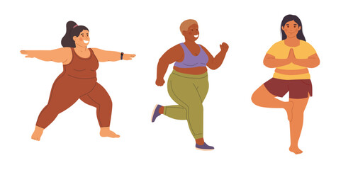 Plus Size Women Doing Fitness and Yoga