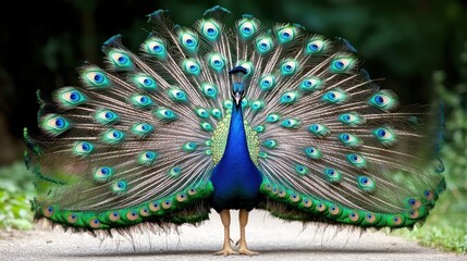 Obraz premium Majestic Peacock with Full Tail Feathers Display
