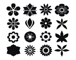Black & White Tropical Flower Collection, Vector Hibiscus & Blossom Graphics On a White Background