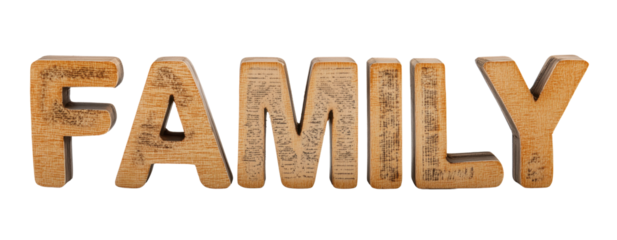 Wooden family text with transparent background