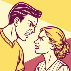 young couple angry characters pop art style