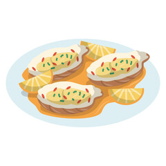 Creamy oysters served with lemon