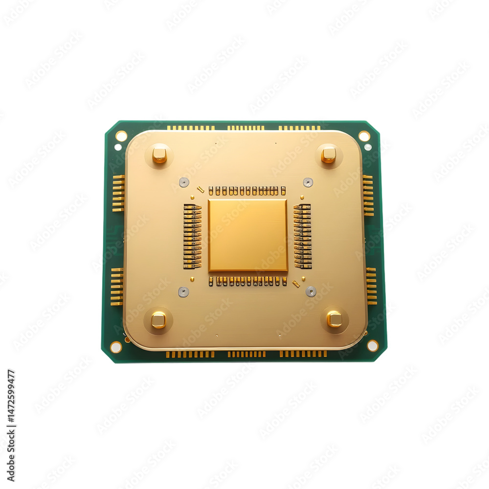 Aufkleber Central Processing Unit Image, A Detailed 3d Render Showing Cpu Components. Gold And Silver Accents Enhance The Intricate Circuit Design. An Excellent Image For Technology Enthusiasts.