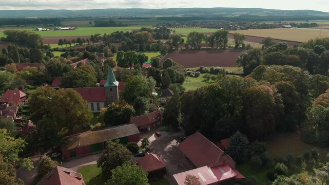 Drone View of a Modern Farm in Europe &ndash; Aerial Footage of Agricultural Buildings and Farmland