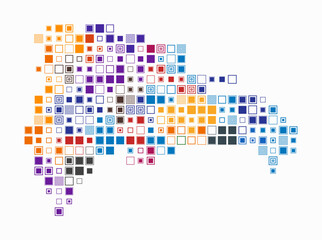 Dominican Republic, shape of the country built of colored cells. Digital style map of the Dominican Republic on a white background. Large size square blocks. Awesome vector illustration.