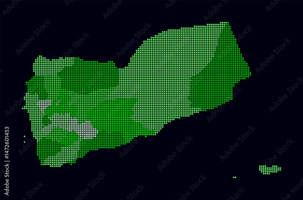 Poster yemen dotted map. digital style map of the country on dark background. yemen shape with square dots.