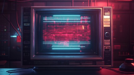 Obraz premium Vintage TV screen with static noise and old CRT glow, antique electronics, old technology, crt