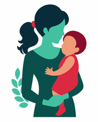 Obraz premium Tender Mother Holding Baby Close Affectionate Embrace Illustration
