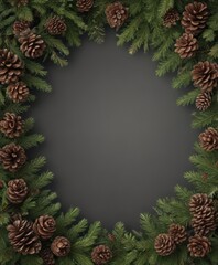 Fototapeta premium Lush fir branches and pine cones create a rustic Christmas border , country, natural