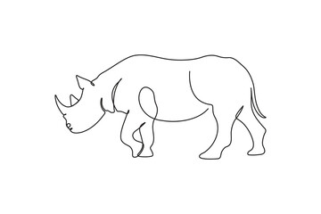Rhino continuous single line drawing, linear style, one line art, minimal design, isolated on a white background