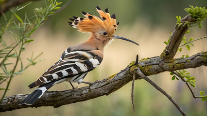 family of hoopoes sitting and jumping on a branch