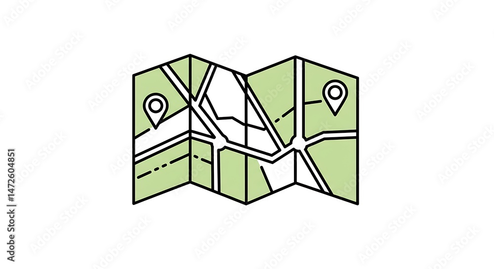 Poster folded map with location pins guiding navigation
