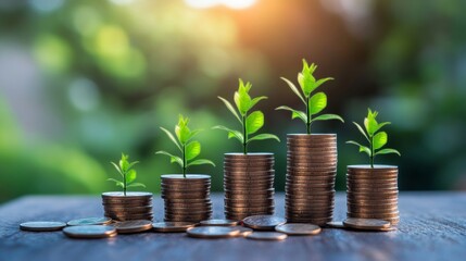 Money saving and investment ideas can help businesses grow. The pile of coins resembles the growth of trees, showcasing how financial planning can lead to prosperity.