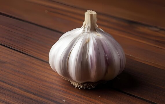 One garlic on a wooden table