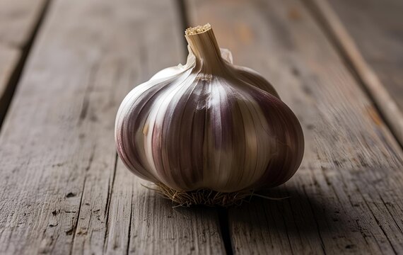 One garlic on a wooden table