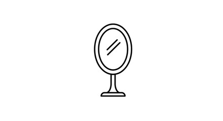 Standing Oval Mirror Line Art Illustration on White