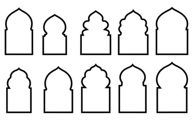 Islamic Oriental Doors and Arches Silhouette Shape Collection. Authentic Arabic and Muslim Architectural Frame vector illustration on white background