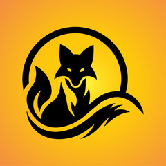 Black Fox Silhouette Inside Circle Logo on Orange Background