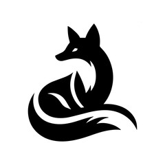  Black and white fox silhouette logo, minimalist animal illustration