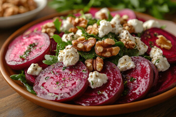 Beet and goat salad with fez.