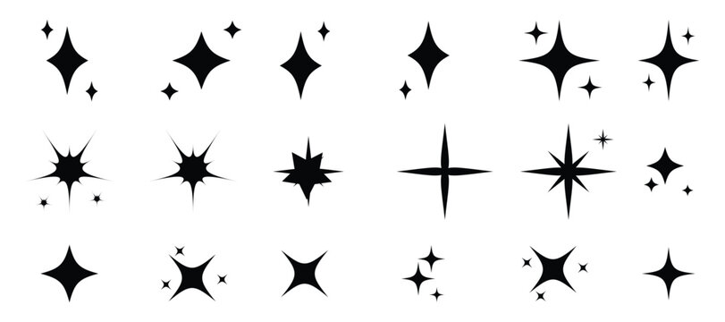 Star icons. Twinkling stars. Sparkles, shining burst. Christmas vector symbols isolated. Retro futuristic sparkle icons collection. collection of star icons in vector, shining icons, shiny, sparkling