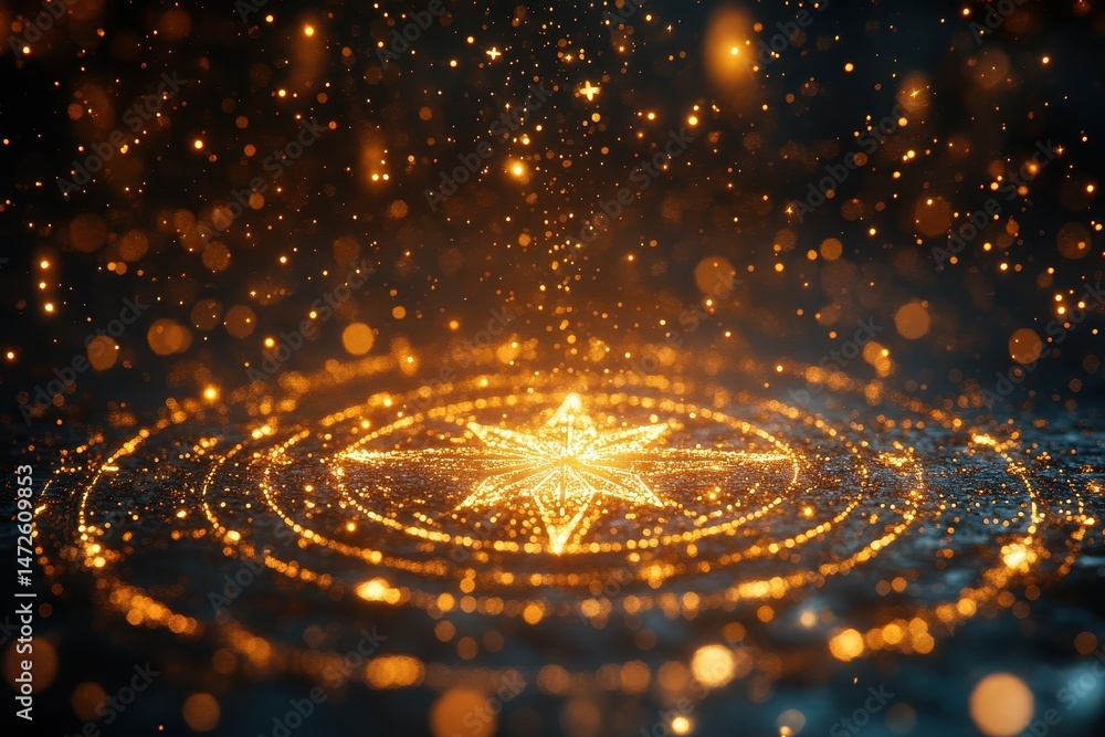 Poster captivating golden sparkles form a star pattern in a mystical atmosphere at dusk