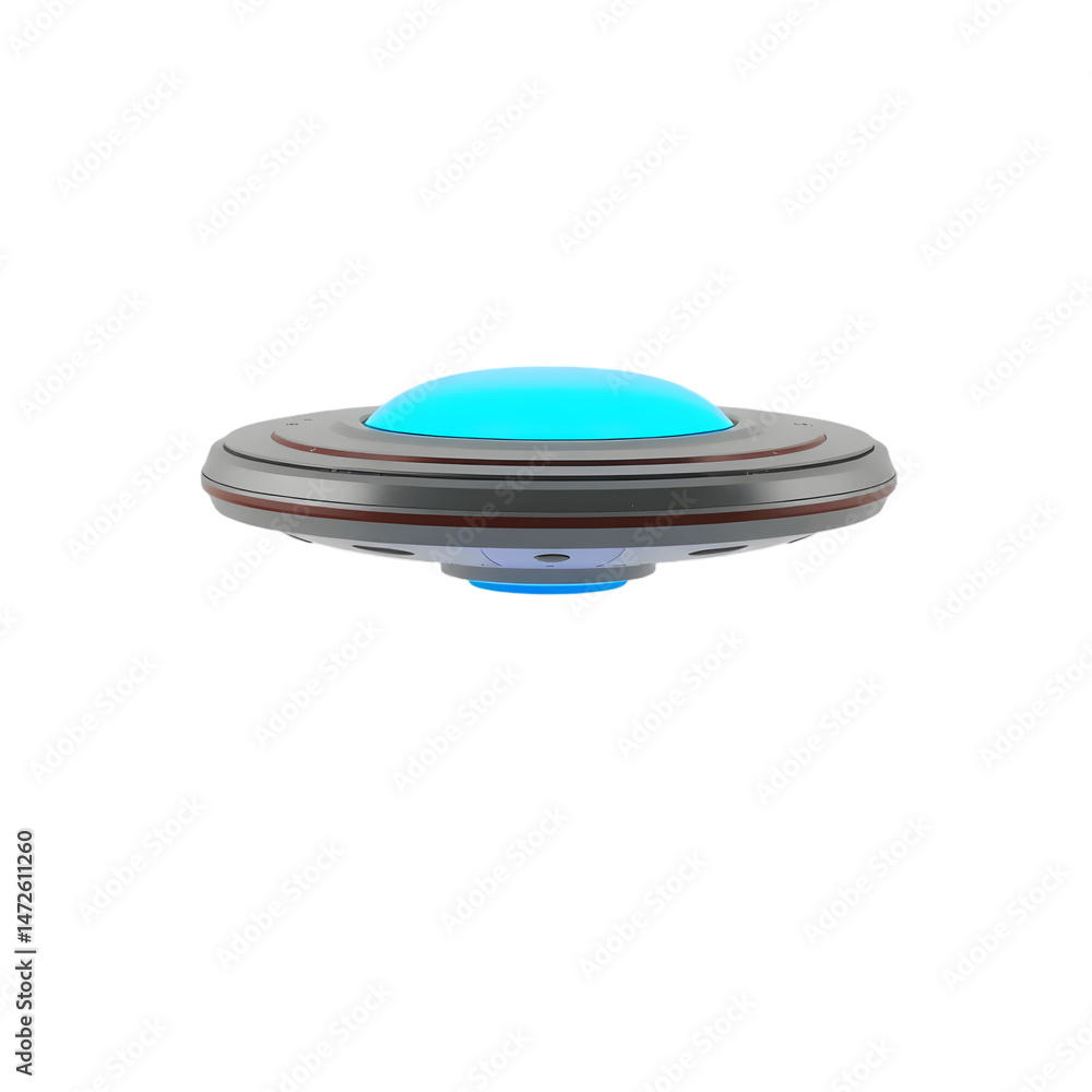 Poster unidentified flying object 3d render, isolated on white, illuminated with a soft blue light. sci-fi 