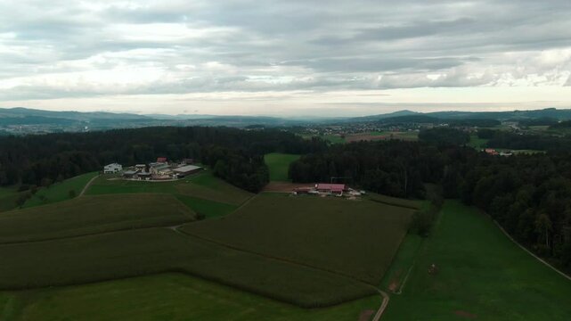 Drone View of a Modern Farm in Europe &ndash; Aerial Footage of Agricultural Buildings and Farmland