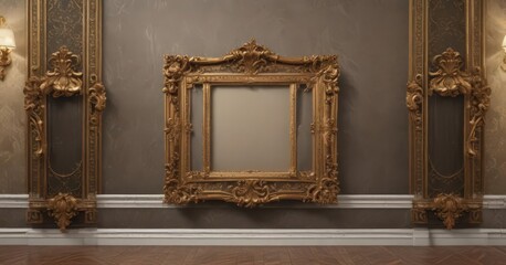 Elegant antique frames adorn luxurious damask ,  beauty,  style