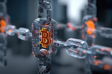 Digital representation of Bitcoin blockchain in 3D.
