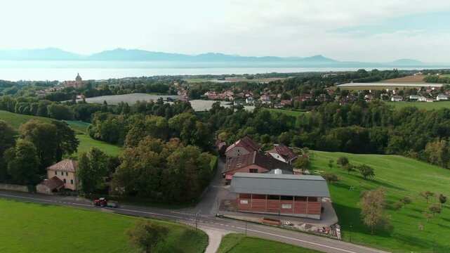 Drone View of a Modern Farm in Europe &ndash; Aerial Footage of Agricultural Buildings and Farmland